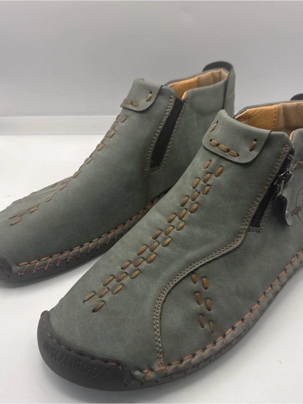 Men's ankle boots  Zip Boots in Sage Green with Contrast Stitching 6.5